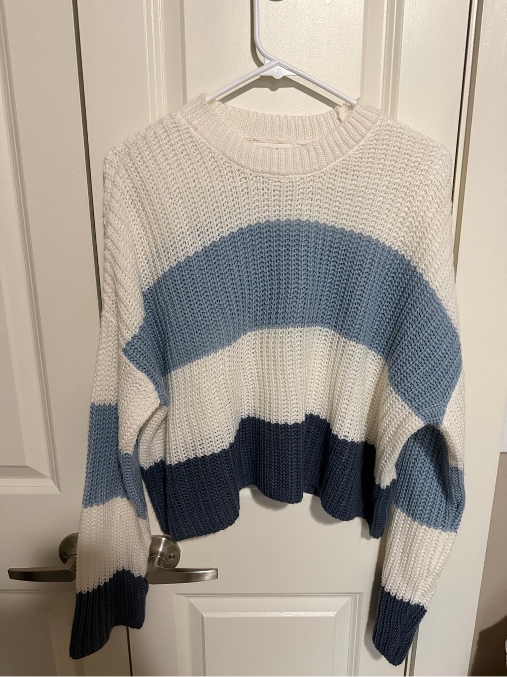 moon & madison Striped Crewneck Sweater in Cream and Blue